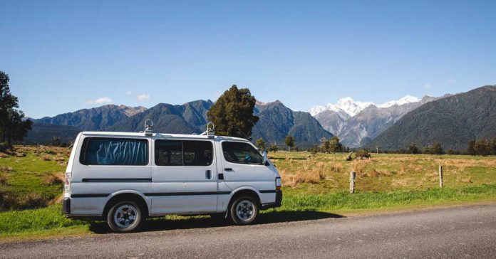 Camper van and Southern Alps
